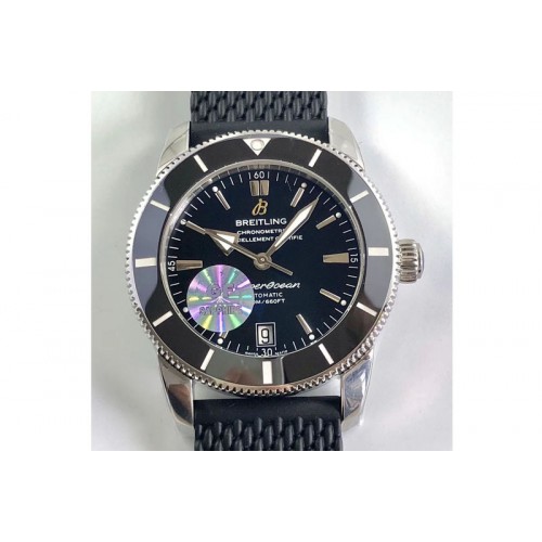 Breitling SuperOcean 42mm AB2010 SS GF 1:1 Best Edition Black Dial Black Ceramic Bezel on Black Rubber strap B20