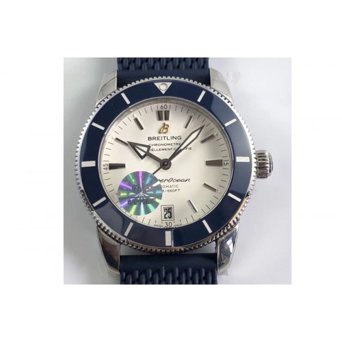 Breitling SuperOcean 42mm AB2010 SS GF 1:1 Best Edition White Dial Blue Ceramic Bezel on Blue Rubber strap B20