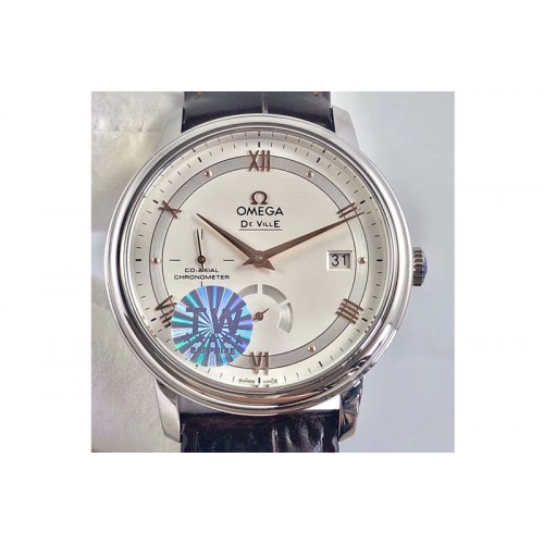 Omega De Ville Prestige Real Power Reserve SS TW 1:1 Best Edition White Dial RG Markers on Brown Leather A2824
