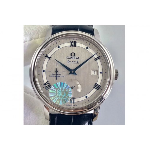 Omega De Ville Prestige Real Power Reserve SS TW 1:1 Best Edition Silver Dial Blue Markers on Blue Leather A2824
