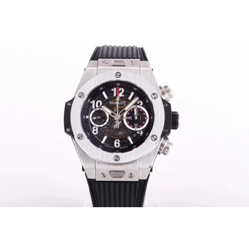 Hublot Big Bang Unico 45.5mm SS 3AF Best Edition Black Skeletonal Dial On Rubber Strap A7750 to Hub1220