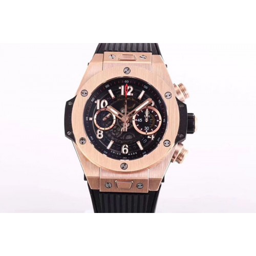 Hublot Big Bang Unico 45.5mm RG 3AF Best Edition Black Skeletonal Dial On Rubber Strap A7750 to Hub1220