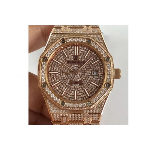 Audemars Piguet Royal Oak 41mm 15402 Rose Gold Full Paved Diamonds A3120