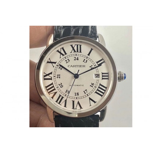 Ronde Solo de Cartier 42mm ZF 1:1 Best Edition White Dial on Black Leather Strap MIYOTA 9015