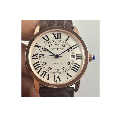 Ronde Solo de Cartier 42mm ZF 1:1 Best Edition RG White Dial on Brown Leather Strap MIYOTA 9015