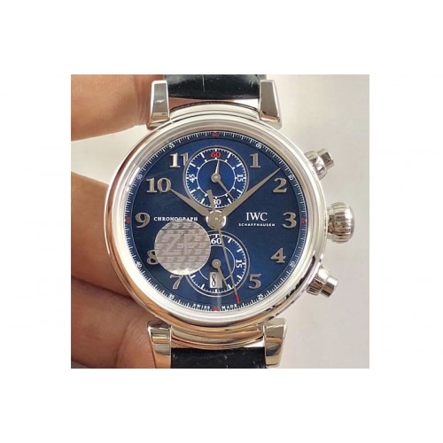 IWC Da Vinci IW393402 SS ZF 1:1 Best Edition Blue Dial SS A2892 On Black Leather Strap
