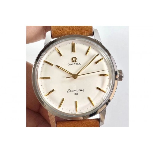 Omega Seamaster 30 1962 SS TW Best Edition White Dial YG Markers On Brown Leather Strap MIYOTA 8215