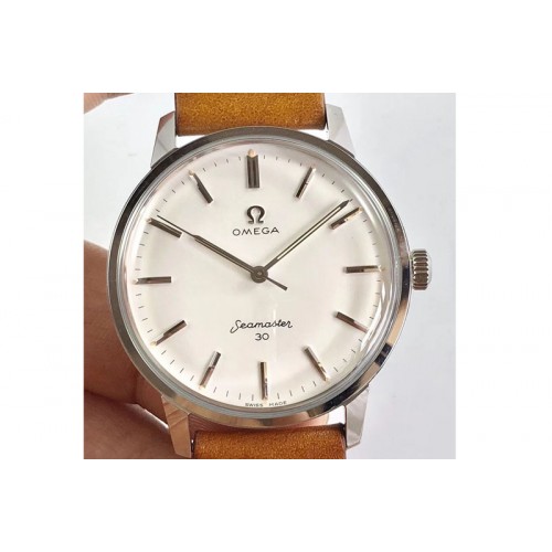 Omega Seamaster 30 1962 SS TW Best Edition White Dial Silver Markers On Brown Leather Strap MIYOTA 8215
