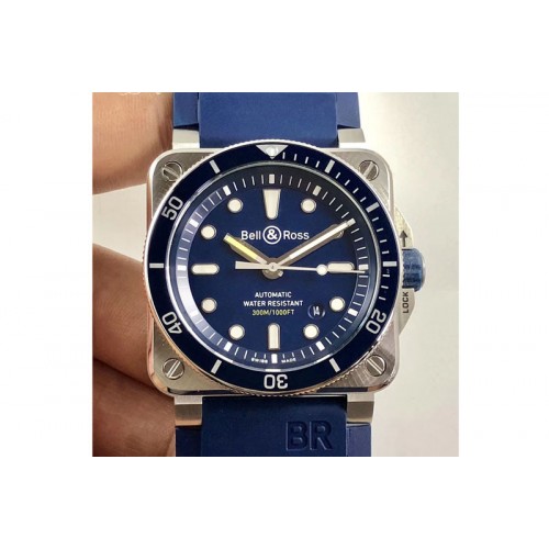 Bell&Ross BR 03-92 Diver SS 1:1 Best Edition Blue Dial on Rubber Strap MIYOTA 9015 (Free Nylon Strap)
