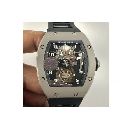 Richard Mille RM001 Satin-polished steel Real PR JBF Skeleton Dial on black Rubber Strap Asian Tourbillon