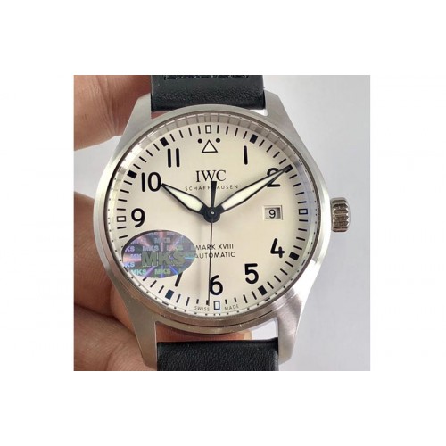 IWC MARK XVIII Le Petit Prince IW327001 SS MKS V2 1:1 Best Edition White Dial ON Black Leather Strap M9015