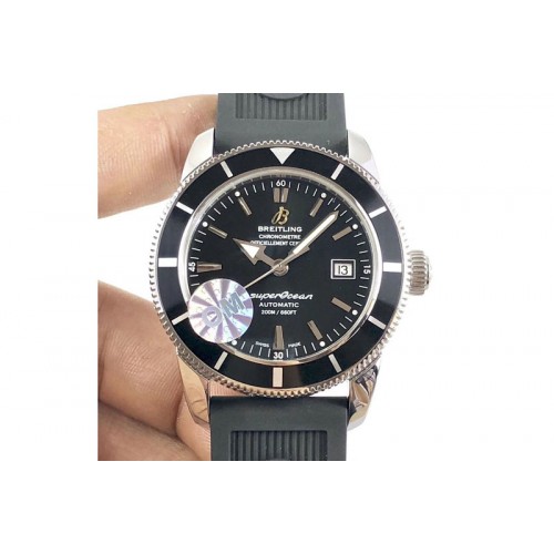 Breitling SuperOcean 42mm A17321 SS 1:1 Best Edition Black Dial Blue Bezel on Black Rubber strap A2824