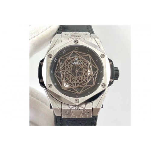 Hublot Big Bang Sang Bleu SS TMF 1:1 Best Edition Skeletonal Dial On Gummy Strap Asian HB1213