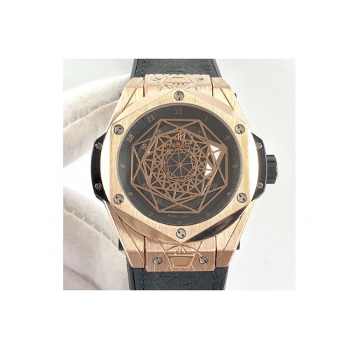 Hublot Big Bang Sang Bleu RG TMF 1:1 Best Edition Skeletonal Dial On Gummy Strap Asian HB1213