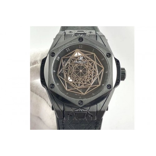 Hublot Big Bang Sang Bleu DLC TMF 1:1 Best Edition Skeletonal Dial On Gummy Strap Asian HB1213