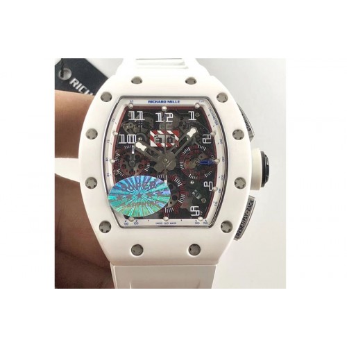 Richard Mille RM011 Carbon Case (Blue markers) Chronograph KVF 1:1 Best Edition White Ceramic Bezel Skeleton Dial Richard Mille RM011 Carbon Case (Blue markers) Chronograph KVF 1:1 Best Edition White Ceramic Bezel Skeleton Dial