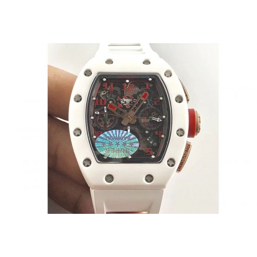 Richard Mille RM011 RG Case Chronograph KVF 1:1 Best Edition White Ceramic Bezel Skeleton Dial