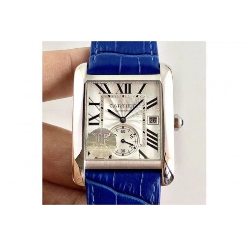 Cartier Tank MC SS JF 1:1 Best Edition White Textured Dial on Blue Leather Strap A23J