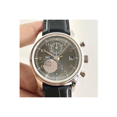 IWC Portuguese IW390404 SS ZF 1:1 Best Edition Gray Dial A7750 On Black Leather Strap