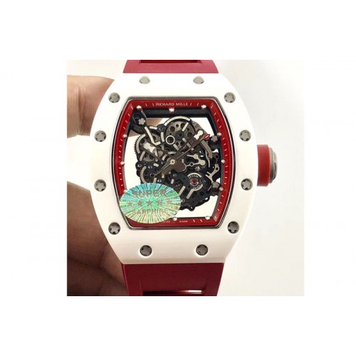 Richard Mille RM035-02 Real White Ceramic Case V2 KVF Best Edition Skeleton Dial Red Crown on Red Rubber Strap MIYOTA8215