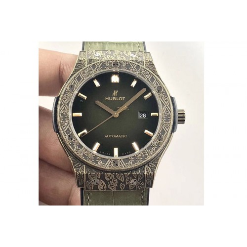 Hublot Classic Fusion 45mm YG Engravings Case SRF Best Edition Green dial On Green Gummy Strap A2892(Free box) Hublot Classic Fusion 45mm YG Engravings Case SRF Best Edition Green dial On Green Gummy Strap A2892(Free box)