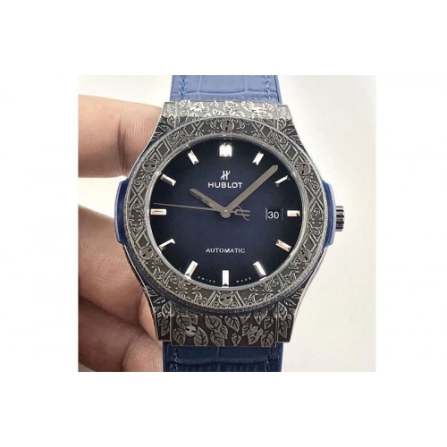 Hublot Classic Fusion 45mm SS Engravings Case SRF Best Edition Blue dial On Blue Gummy Strap A2892(Free box) Hublot Classic Fusion 45mm SS Engravings Case SRF Best Edition Blue dial On Blue Gummy Strap A2892(Free box)