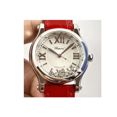 Chopard Happy Sport Medium Automatic 36mm 278559 SS/LE White Dial Red Leather Strap