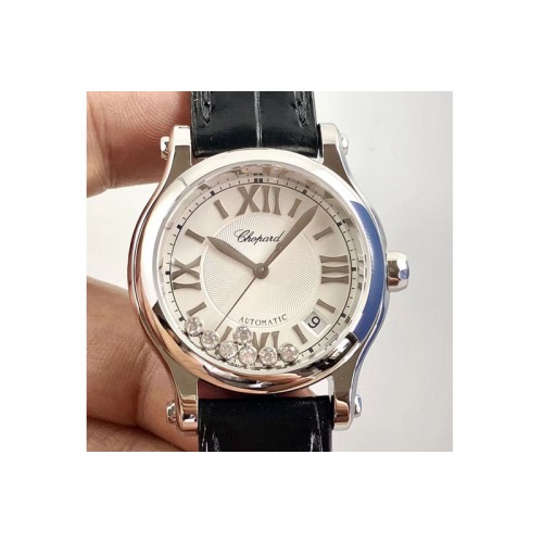 Chopard Happy Sport Medium Automatic 36mm 278559 SS/LE White Dial Black Leather Strap