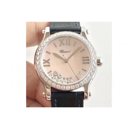 Chopard Happy Sport Medium Automatic 36mm 274808 SS/LE Diamond Bezel Mop Pink Dial