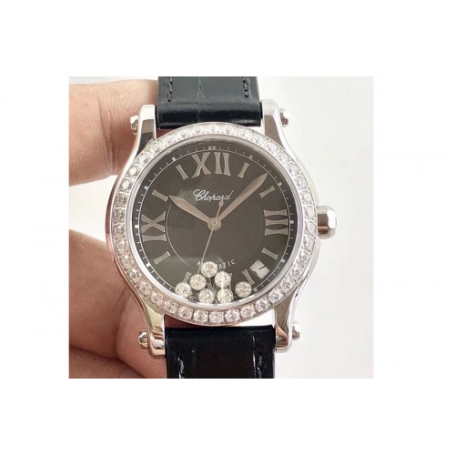 Chopard Happy Sport Medium Automatic 36mm 274808 SS/LE Diamond Bezel Black Dial