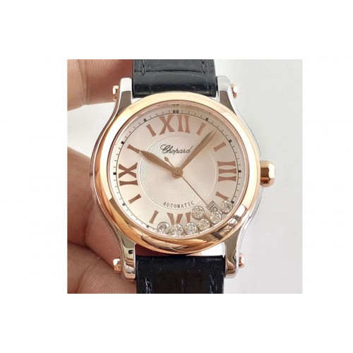 Chopard Happy Sport Medium Automatic 36mm 274808 RG/LE White Dial Black Leather Strap