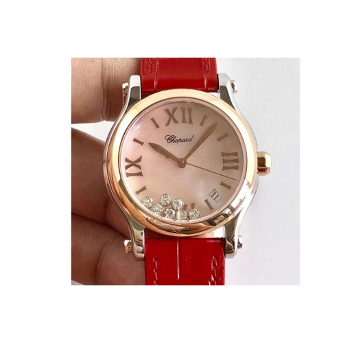 Chopard Happy Sport Medium Automatic 36mm 274808 RG/LE Mop Pink Dial Red Leather Strap