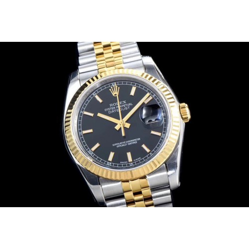 Rolex DateJust 36 SS/YG 126233 ARF 1:1 Best Edition Black Dial Stick Markers on SS/YG Jubilee Bracelet SH3135