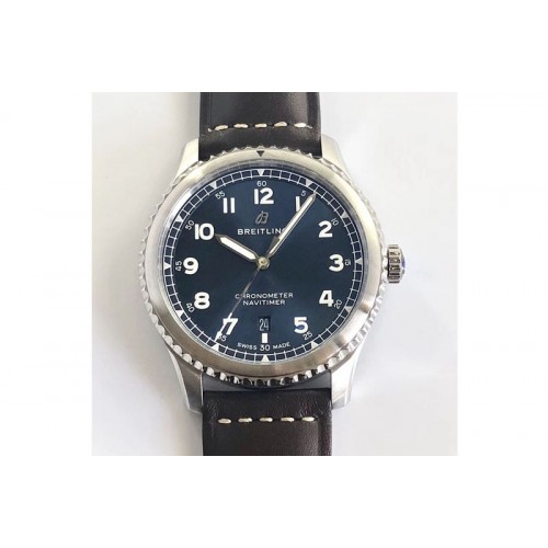 Breitling Navitimer 8 A17314 SS ZF 1:1 Best Edition Blue dial On brown leather strap A2824