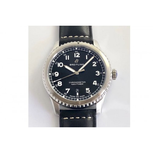 Breitling Navitimer 8 A17314 SS ZF 1:1 Best Edition Black dial On black leather strap A2824