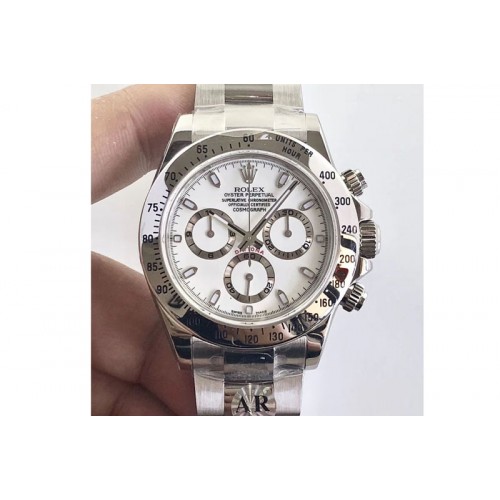 Rolex Daytona 116520 ARF V2 1:1 Best Edition 904L SS Case and Bracelet White Dial A4130 Super Clone