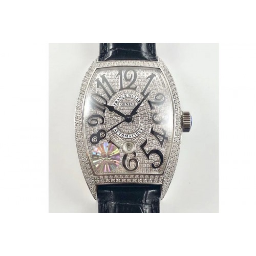 Franck Muller Casablanca 8880 Automatique SS GF 1:1 Best Edition Full Diamonds on Black Leather Strap A2824