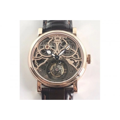 Franck Muller Giga Tourbillon RG Skeleton Dial on Brown Leather Strap