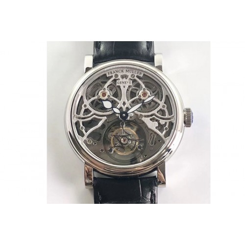 Franck Muller Giga Tourbillon SS Skeleton Dial on Black Leather Strap