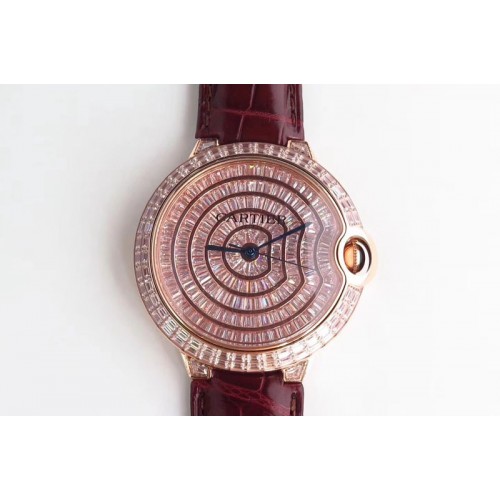 Cartier Ballon Bleu T Diamond RG Full Paved Diamonds Dial on Black Croco Strap Miyota 9015(Free Brown Leather)