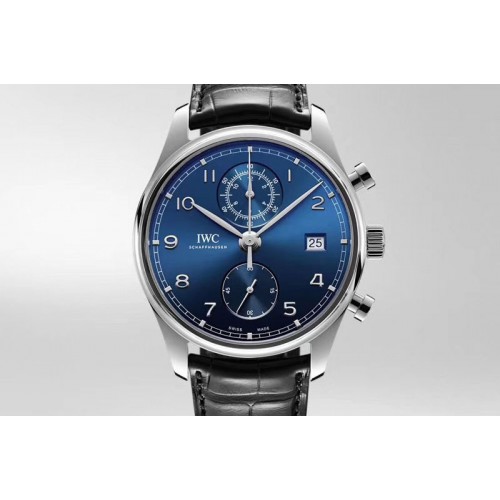 IWC Portugieser Chrono Classic 42 IW390403 ZF 1:1 Best Edition Blue Dial  Black Leather Strap A7750