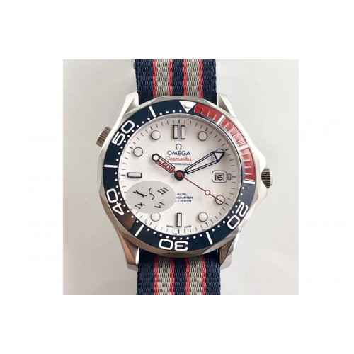 Omega Seamaster 300M 007 SS URF 1:1 Best Edition White Dial Ceramic Bezel on Nylon Strap A2507(Free SS Bracelet)