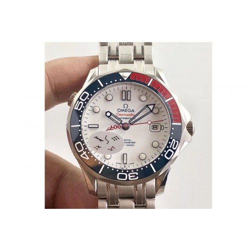 Omega Omega Seamaster 300M 007 SS URF 1:1 Best Edition White Dial Ceramic Bezel on SS Bracelet A2507(Free Nylon Strap)