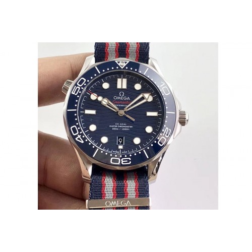 Omega 2018 Seamaster Diver 300M VSF Best Edition Blue Ceramic Dial on Blue/Red/Gray Nato Strap A8800