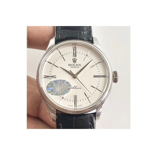 Rolex Cellini Time 50509 SS MKF V4 Best Edition White Dial Roman Marker on Black Leather Strap A3132