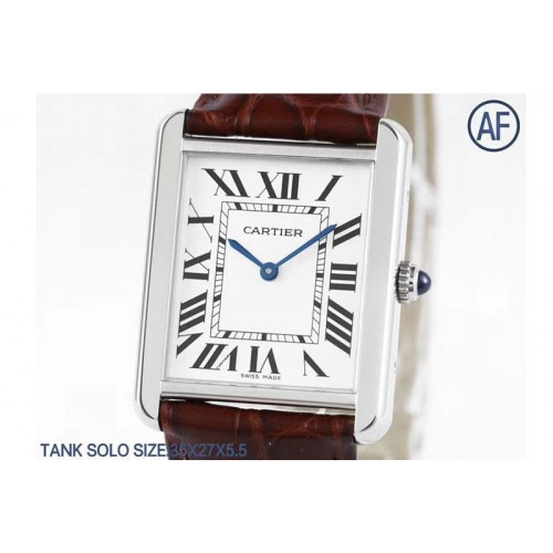 Cartier Tank Solo 35mm SS AF 1:1 Best Edition White Dial on Brown Leather Strap Ronda Quartz