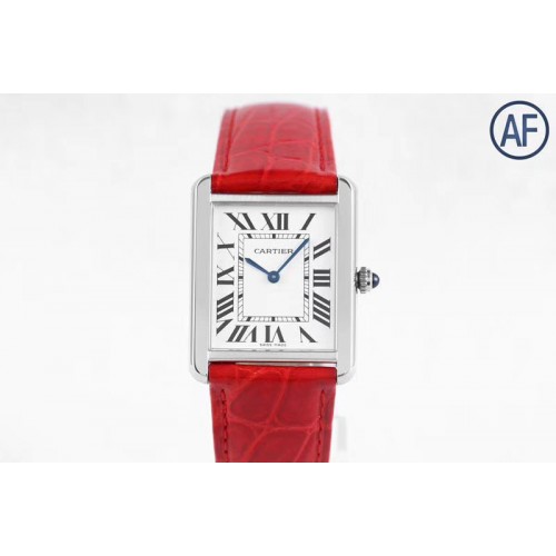 Cartier Tank Solo 35mm SS AF 1:1 Best Edition White Dial on Red Leather Strap Ronda Quartz
