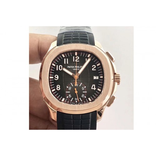 Patek Philippe Aquanaut Chronograph 5968A RG YLF Best Edition Brown Dial on Black Rubber Strap A7750