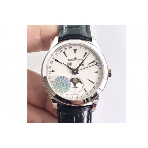 Jaeger-LeCoultre Master Calendar OMF 1:1 Best Edition White Dial Black Markers on Black Leather Strap A866