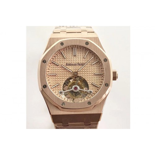 Audemars Piguet Royal Oak Tourbillon Extra-thin RG JF 1:1 Best Edition Blue Textured Dial on RG Bracelet